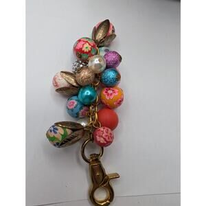 Lenora Dame Made in USA Floral Beaded Charm Cluster Keychain Lobster Clasp Multi